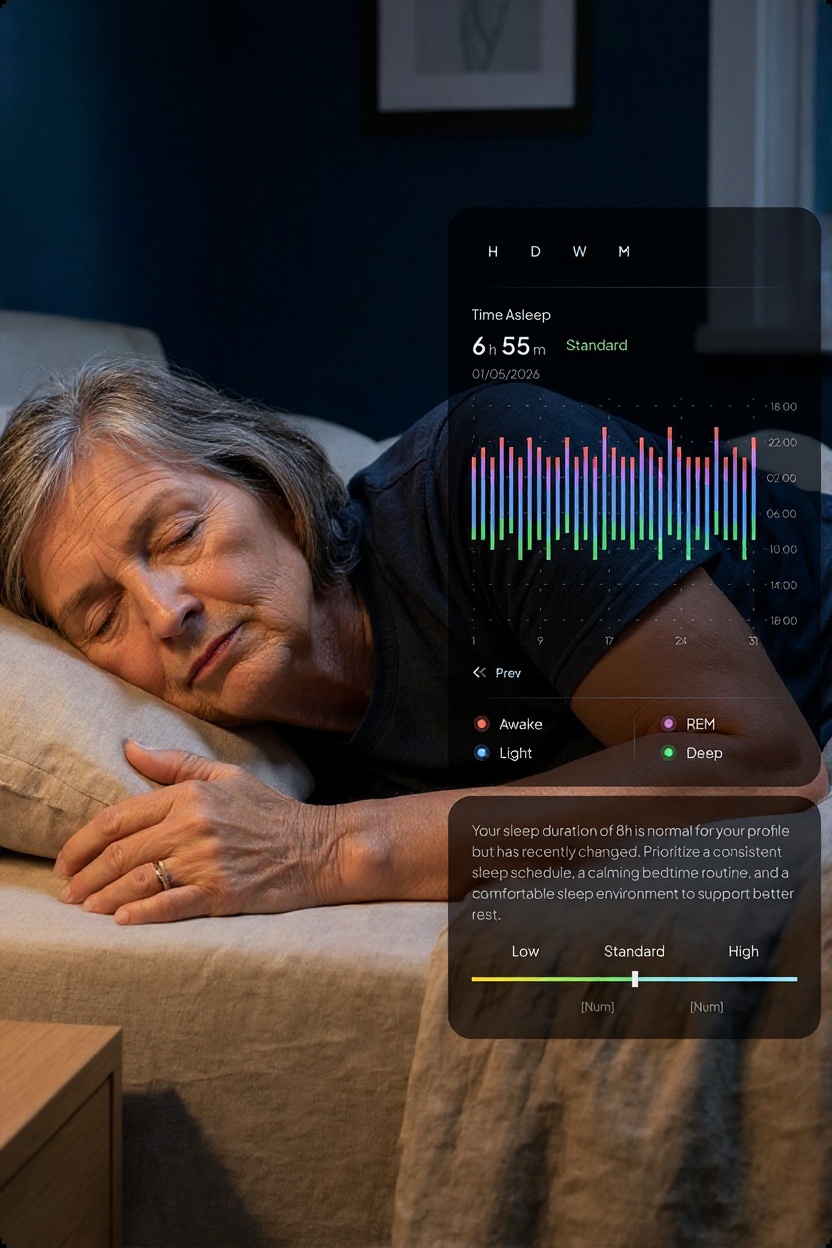 Hume app sleep tracking, a woman sleeping